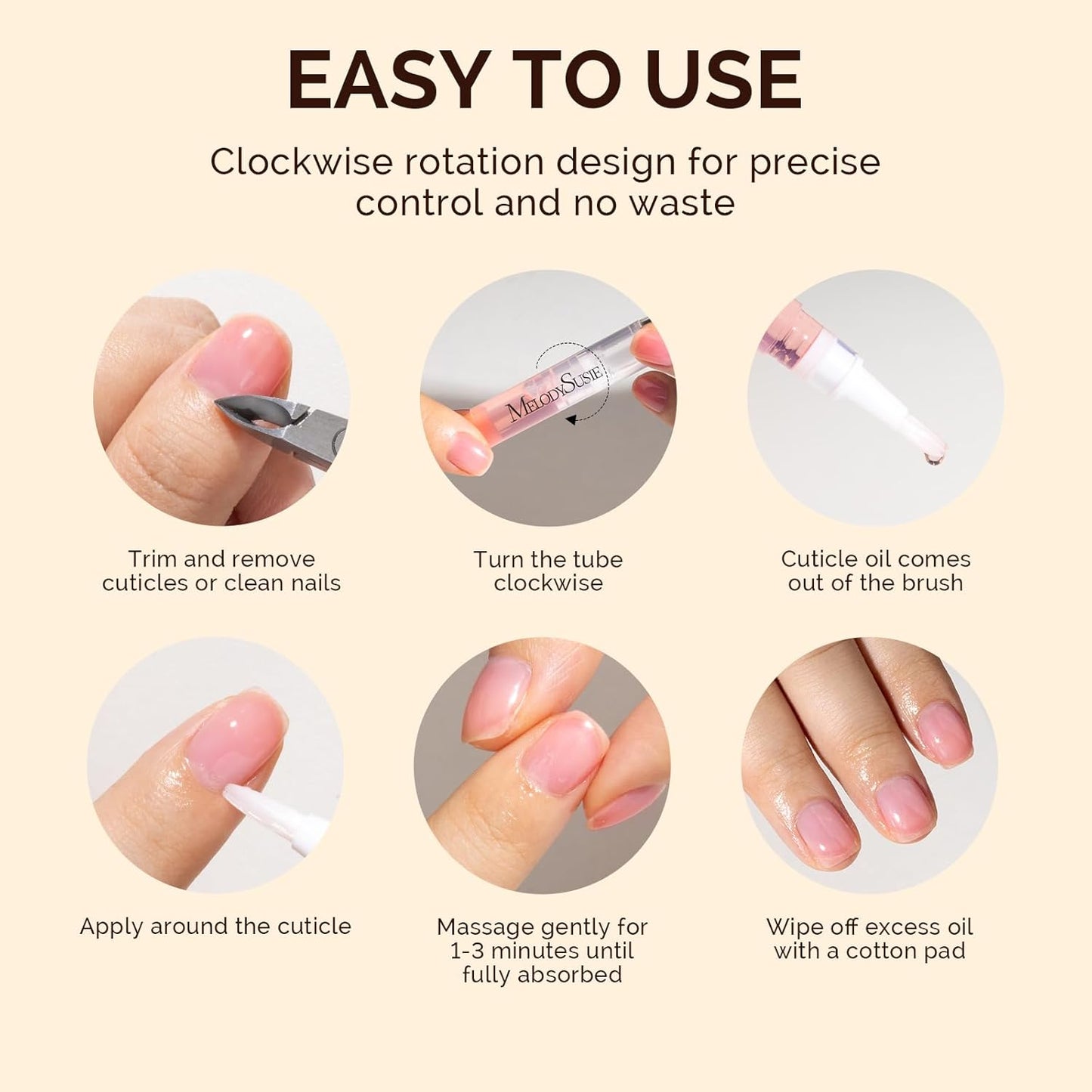 MelodySusie 6Pcs Cuticle Oil Pen Set,Nail Moisturizing Cuticle Oil Enriched with Vitamin E,Softens and Repairs Cuticles,Nail Strengthener,Protects Damaged Skin,Thin Nails,for Home and Salon Use-Velvo Beauty