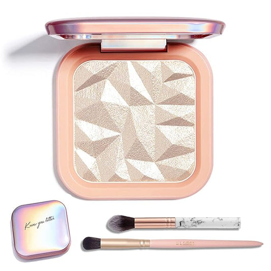 Face Highlighter Makeup Palette Kit, Shimmer Glitter Highlight Contouring Palette Natural Nude Shiny Contour Highlight Makeup Illuminator Highlighter Concealer Palette with brush (Champagne Gold)-Velvo Beauty