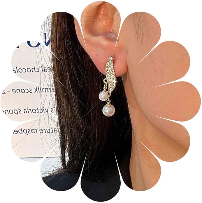 Vintage Crystal Pearl Drop Earrings Sparkly Leaf Earrings Rhinestone Pearl Dangle Earrings Gold Cz Spiral Leaf Earring Jewelry for Women-Velvo Beauty