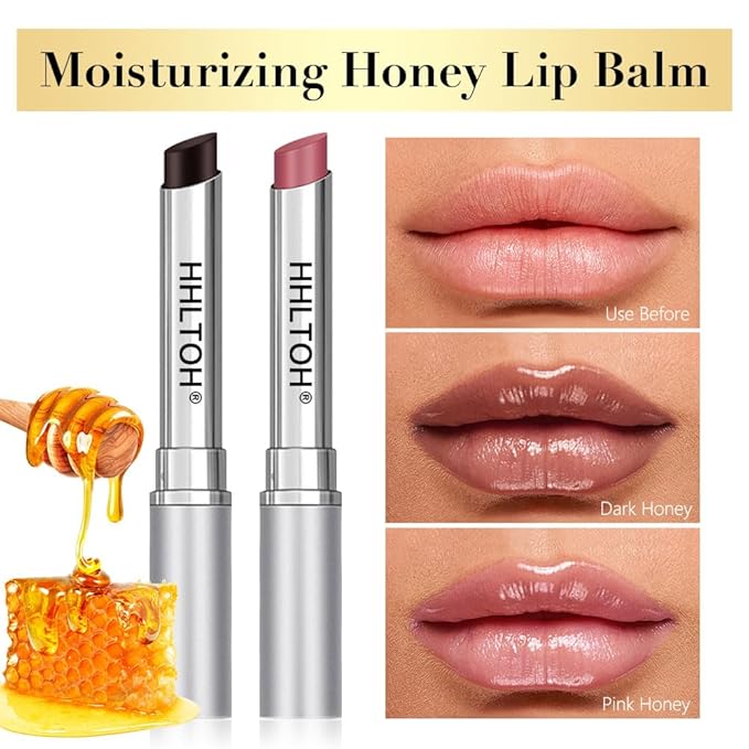 2PCS Honey Tinted Lips Balm Lipstick - Sheer Hydrating Lipstick for All Skin Tones - Moisturizing Lip Balm, Nourishing Lip Balm – Bálsamo Labial Hidratante con Color,Natural Cherry Black & Pink-Velvo Beauty