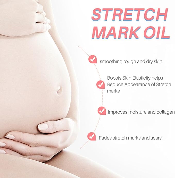Stretch Mark Pregnancy Massage Oil, Stretch Mark Oil, Skincare Oil for Improve Stretchmarks, Pregnancy Skin Care Fade Stretch Marks, Body Moisturizer for Dry Skin, First Time Mom Gift 30 ml-Velvo Beauty