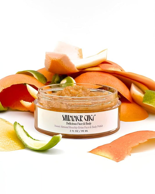 Sweet Almond Rosehip Brine Polish | Exfoliating Blend with Himalayan & Dead Sea Salt, Maple Sugar | Enriched with Magnesium, Omega 3's & Vitamin E | Revitalize Skin, Reduce Inflammation-Velvo Beauty