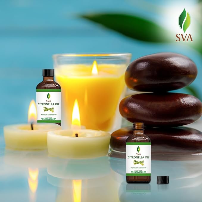SVA Citronella Essential Oil – 4 Fl Oz – 100% Natural Citronella Oil - for Diffuser, Hair Care, Face, Skin Care, Aromatherapy, Scalp and Body Massage, Soap and Candle Making - with Dropper-Velvo Beauty