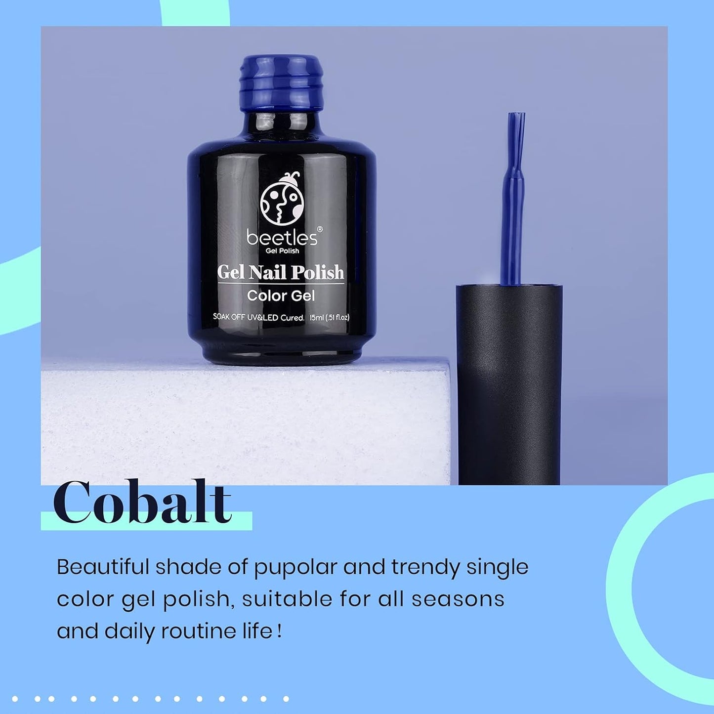 Beetles Blue Gel Nail Polish, 1 Pcs 15ml Cobalt Blue Color All Season Gel Polish Nail Art Manicure Salon Soak Off DIY Nail Uv Design at Home Gift for Women-Velvo Beauty