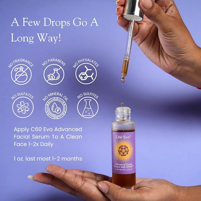 Advanced Facial Serum, Natural Serums for Skin Care with Pure C60 ESS60, Deeply Nourishing and Age-Defying Serum for Face, Facial Serum Infused with 21 Natural and Vegan Ingredients, 1 oz-Velvo Beauty