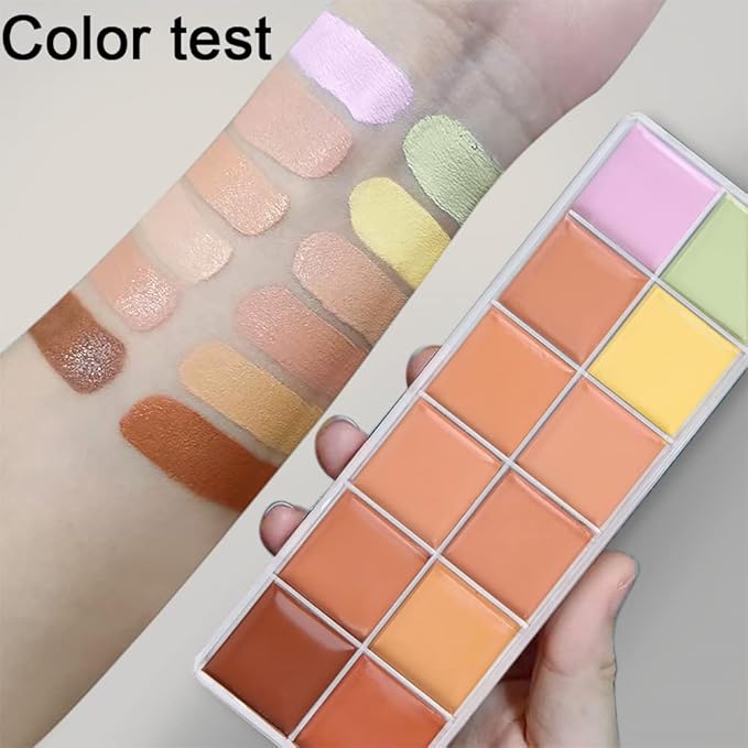 12 Color Correcting Concealer Palette With Concealer Brush, Cream Contouring Makeup Kit, Tattoo Concealer, Corrects Dark Circles Red Marks Scars Light Mediumor creamy concealer B1-Velvo Beauty