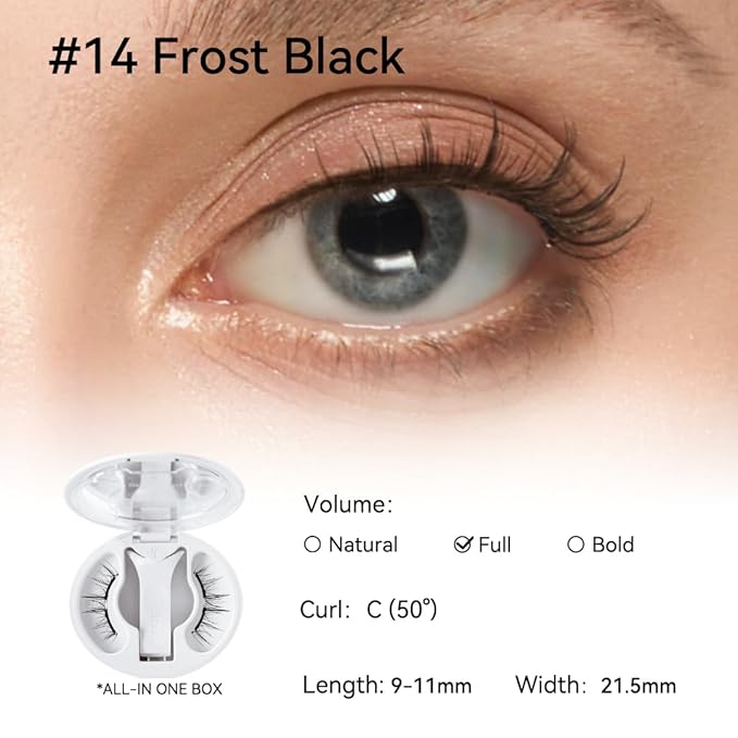Soft Magnetic Eyelashes Kit with Applicator, No.14 Frost Black, Reusable Glue-free Wispy Magnetic Lashes, Cruelty-free False Lashes, Waterproof, Lightweight, Suit for Heavy Makeup-Velvo Beauty