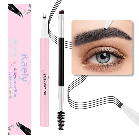 evpct 1Pcs Black Magic Microblading Eyebrow Contouring Pen Brow Pencil, with 4 Brush Micro-Fork-Tips Precise Applicator, with Dual-ended Eyebrow Brush, Hair Like Strokes, Natural Looking Brows-Velvo Beauty
