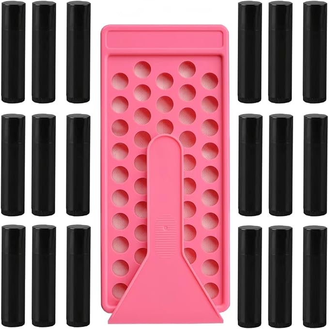 50 Lip Balm Container Kit with Filling Tray and Spatula, Round Tube Refillable Empty Tube 3 Colors, 0.15 oz, BPA Free, for DIY Homemade Lipstick Lipstick (50 black kits,)-Velvo Beauty