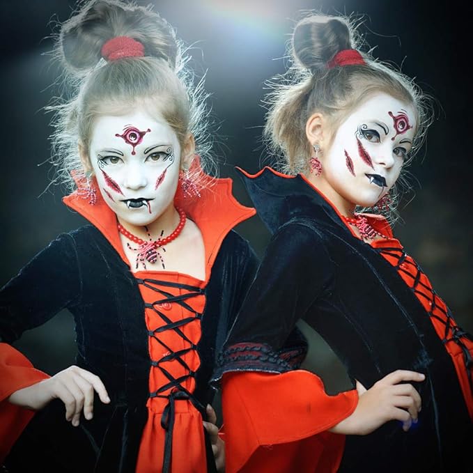 Halloween Makeup Kit, White Black Skeleton Face Paint, Clown Witch Makeup Palette, Vampire Zombie Makeup Kids Adult Special Effects: Fake Blood Scar Wax Tattoos Stencils Crayons Set-Velvo Beauty