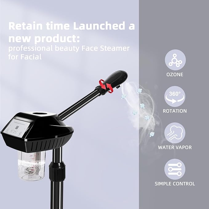 Facial Steamer, Face Steamer on on Wheels with More Steam, Adjustable Height for Face Steamer Suitable for Personal Home and Professional Personal Care Places，Moisturizing and Hydrating.-Velvo Beauty