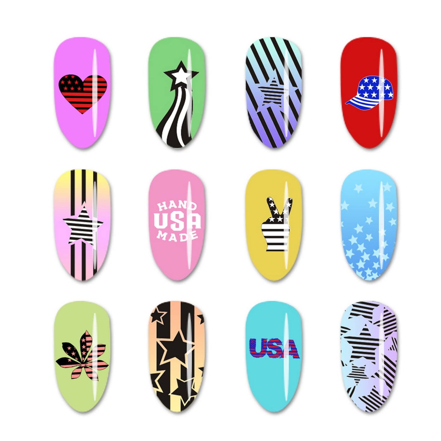 4th of July Nail Art Stamping Plates American Flag Designs Nail Stamp Templates DIY Stainless Steel Star Nail Image Polish Template Manicure Accessories for Women and Girls-Velvo Beauty