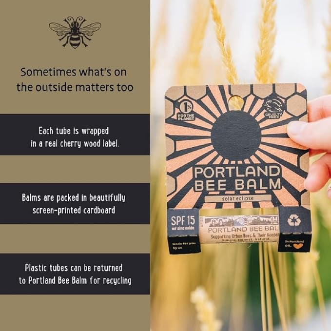 Portland Bee Balm Solar Eclipse All Natural Handmade Beeswax Based SPF 15 Lip Balm, 3 Count-Velvo Beauty