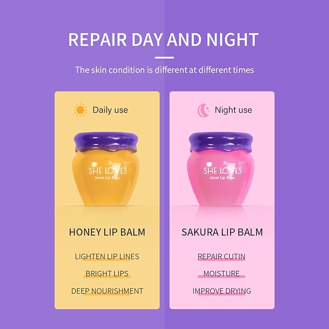 2PCS Honey Pot Lip Balm, Lip Balm Honey Pot with Brush, Cherry Blossom Lip Balm for Dry Cracked Lips, Lip Scrubs Exfoliator & Moisturizer, Hydrating Lip Sleeping Mask-Velvo Beauty