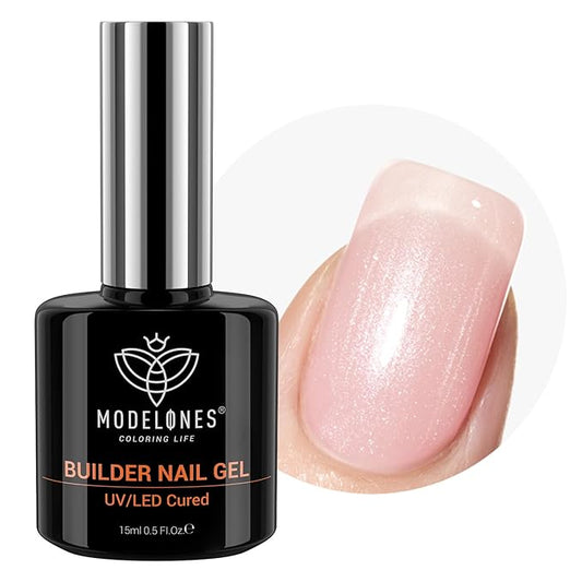 modelones Builder Nail Gel, 8-in-One Pink Shimmer Builder, Sparkle Glitter Pink Rubber Base Gel Polish LED Lamp Cured Hardener Color Base Strengthener Extension for Home DIY Salon Girls-Velvo Beauty