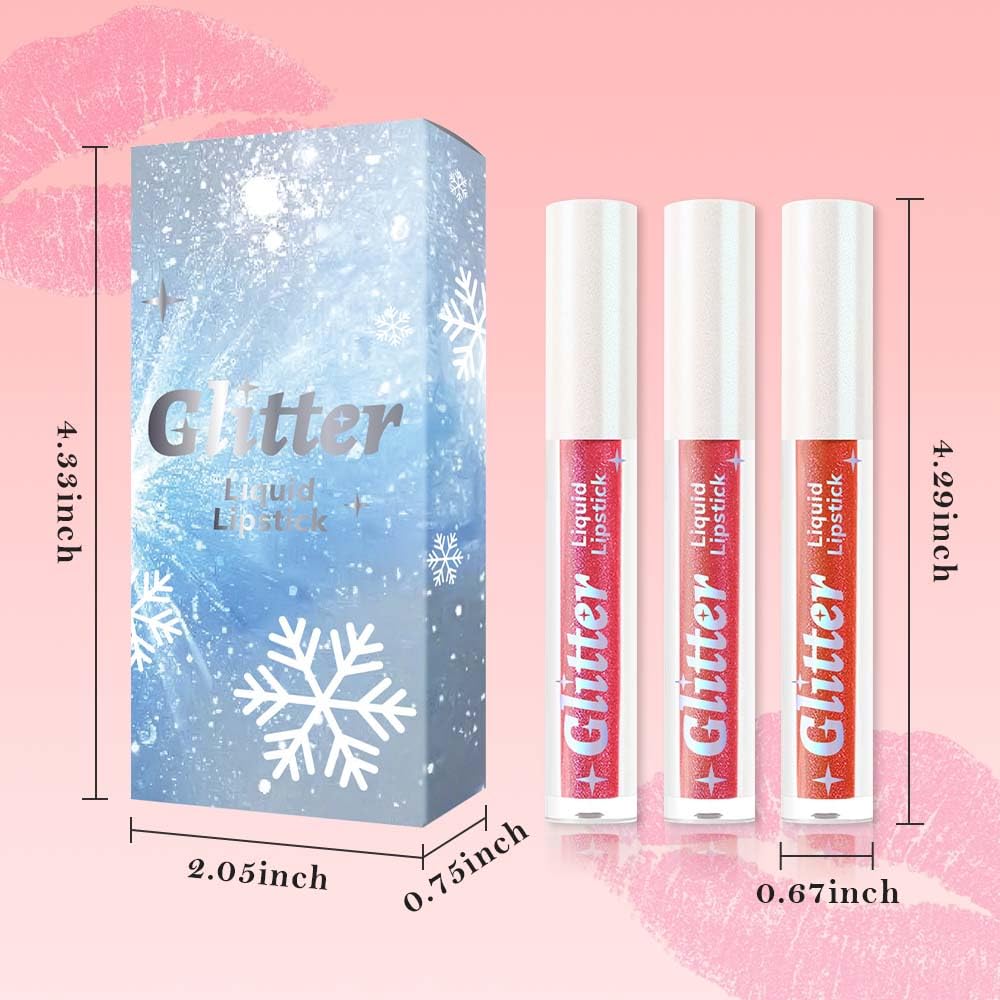 3Pcs Metallic Lipstick for Women,Lightweight Glitter Sparkling Liquid Lipsticks,Shimmer Lip Gloss Stain Long Lasting Waterproof Smudge Proof Non-Drying 24 Hour Full Coverage Lip Makeup,Vegan-Velvo Beauty