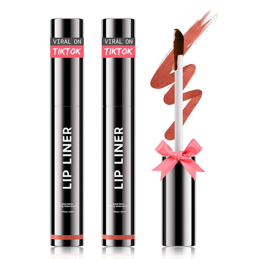 OETUIOW Lip Stain Peel Off, Lip Liner Moisturizing Long-Lasting & Waterproof, Transfer Proof & Plumping, Non-Stick Cup, 2PCS Rose-Velvo Beauty