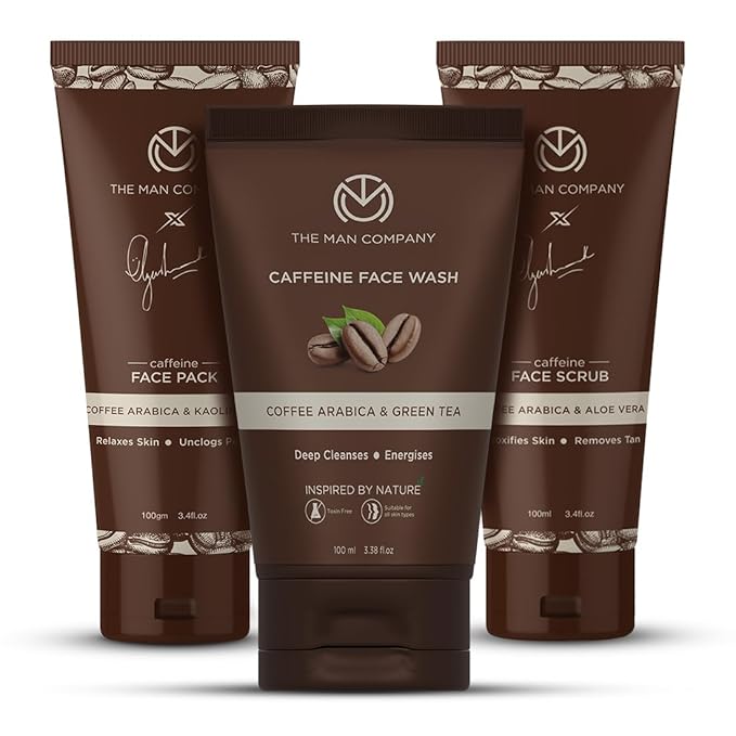 The Man Company Coffee Face Care Kit with Face Wash, Face Scrub, Face Pack | Cleanses, Detoxifies, Relaxes, Glowing and Brightening Skin - Pack of 3-Velvo Beauty