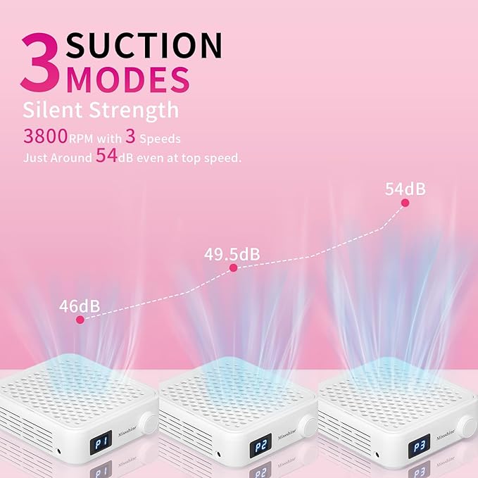 Missshine Nail Dust Collector with Adjustable Suction Power，Mini Vacuum Nail fan Dust Collector With Reusable Filter for Girls-Velvo Beauty