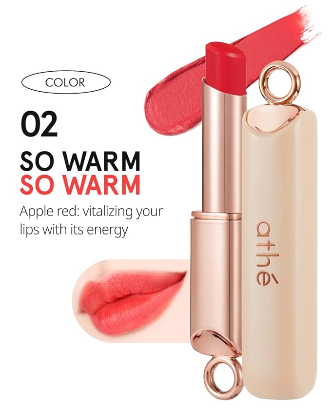 ATHÉ Authentic Airy Lip Balm 02 SO WARM, Korean Vegan Color Lip Blam, Flake-Free Slim Fit Lips, Silky Powdery Finish & Air-like Blurring with Vibrant Colors, 0.11oz.-Velvo Beauty