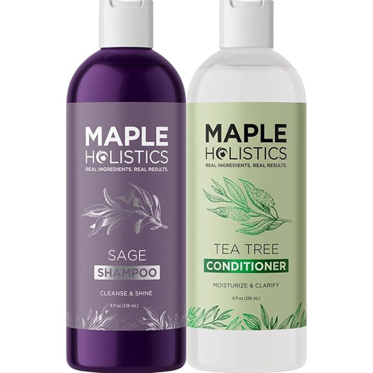 Sulfate Free Shampoo and Conditioner Set - Tea Tree Sage and Rosemary Shampoo and Conditioner for Dry Flaky Scalp Care - Deep Cleansing Color Safe Shampoo and Conditioner for Damaged Dry Hair Care-Velvo Beauty