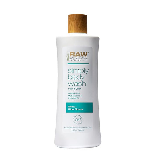 RAW SUGAR Simply Body Wash - shea + Rice Flower, Moisturizing & Soothing Bath & Shower Gel, Sulfate-Free, Paraben-Free & Vegan (25 Fl Oz, Pack of 1)-Velvo Beauty