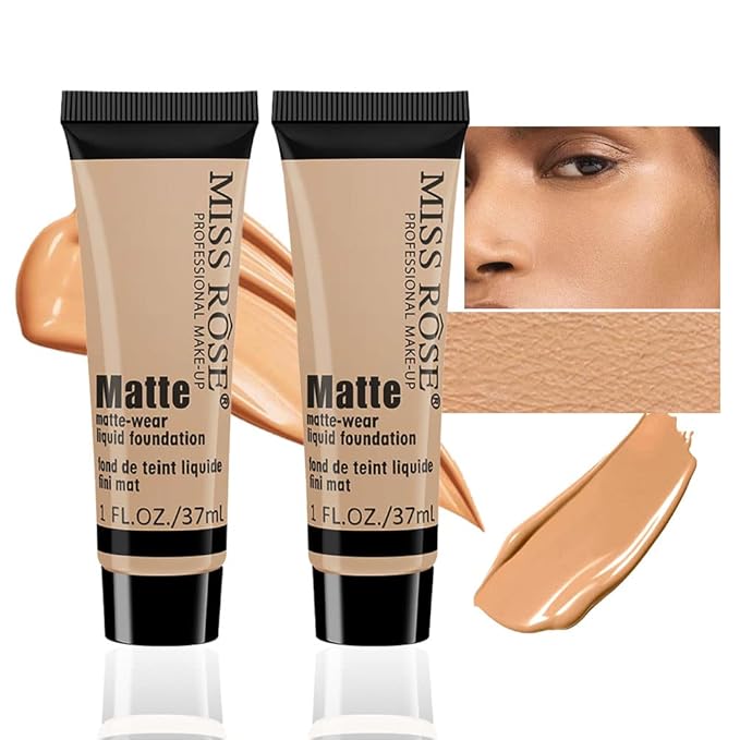 2 Pack Liquid Foundation Cream for Face Makeup,Durable Full Coverage Matte Concealer Make Up,Oil Control & Waterproof Base Primer -1+1 Fl.Oz (BEIGE 7#)-Velvo Beauty