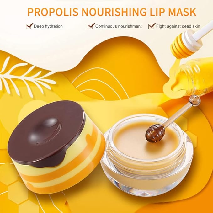Lip Balm Honey Pot, Propolis Moisturizing Lip Mask Overnight, Hydrating Prevention Dry and Cracked Lip Scrubs Exfoliator Lip Sleeping Mask-Velvo Beauty