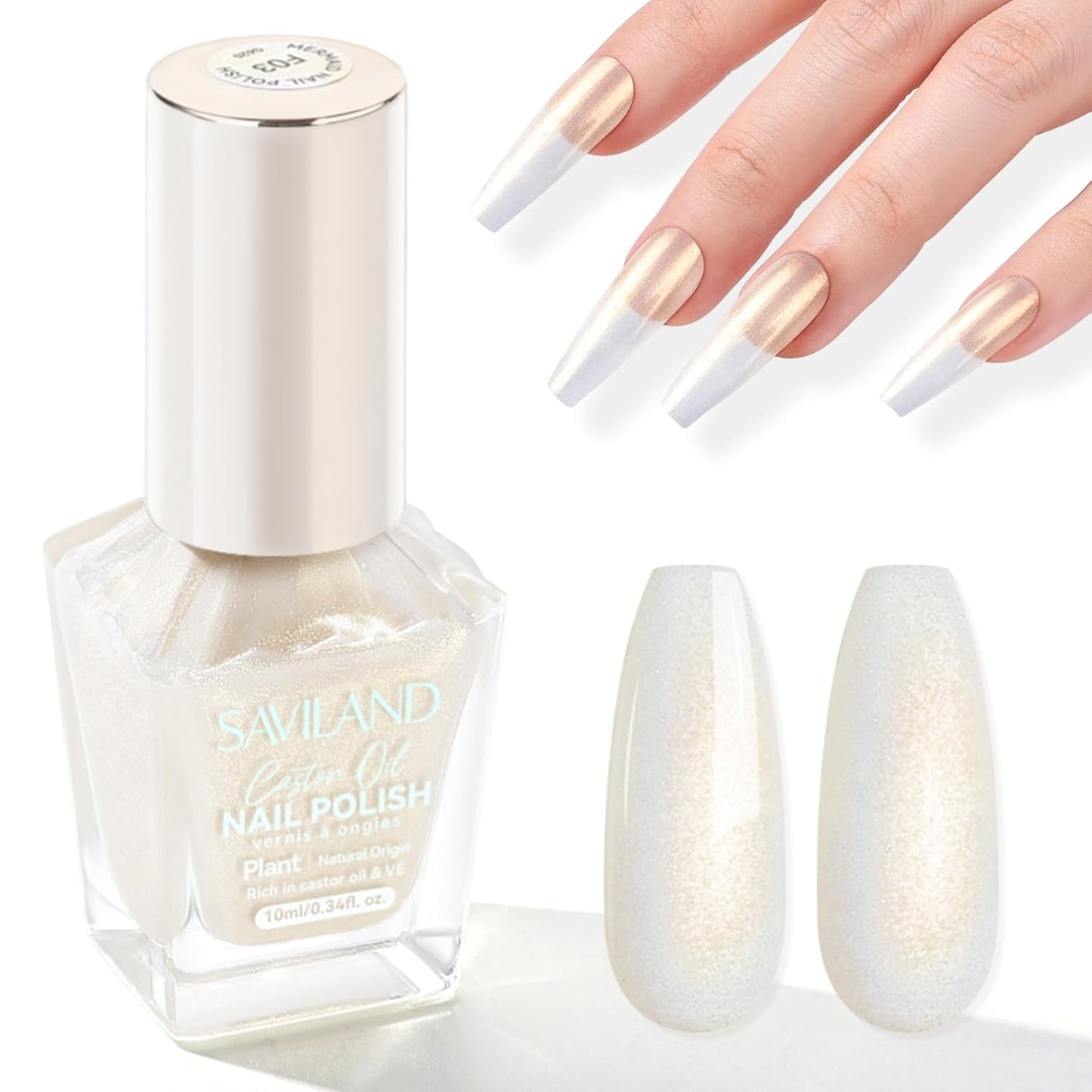 SAVILAND Color Artistry Pearl White Gold Nail Polish - 7 Days Shimmer Glitter Fingernail Polish, Ultra Quick Dry & Long-Lasting Pearlescent Sheen Nail Lacquer Nail Art Effect Home Manicure Gift Women-Velvo Beauty