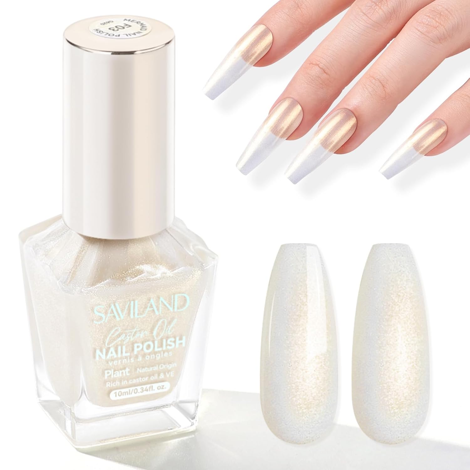 SAVILAND Color Artistry Pearl White Gold Nail Polish - 7 Days Shimmer Glitter Fingernail Polish, Ultra Quick Dry & Long-Lasting Pearlescent Sheen Nail Lacquer Nail Art Effect Home Manicure Gift Women-Velvo Beauty