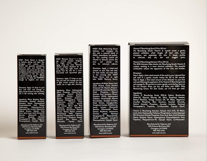 Naderma Set (NAD+ Daily Moisturizing Cream, NAD+ Power Serum, NAD+ Recovery Serum, and Vitamin C Resurfacing Scrub + Activator))-Velvo Beauty