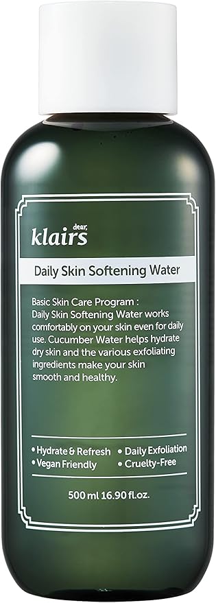 [DearKlairs] Daily Skin Softening Water, Toner, Jumbo 16.90 Fl Oz, Skin Refining Cucumber Essence, Daily mild exfoliator-Velvo Beauty