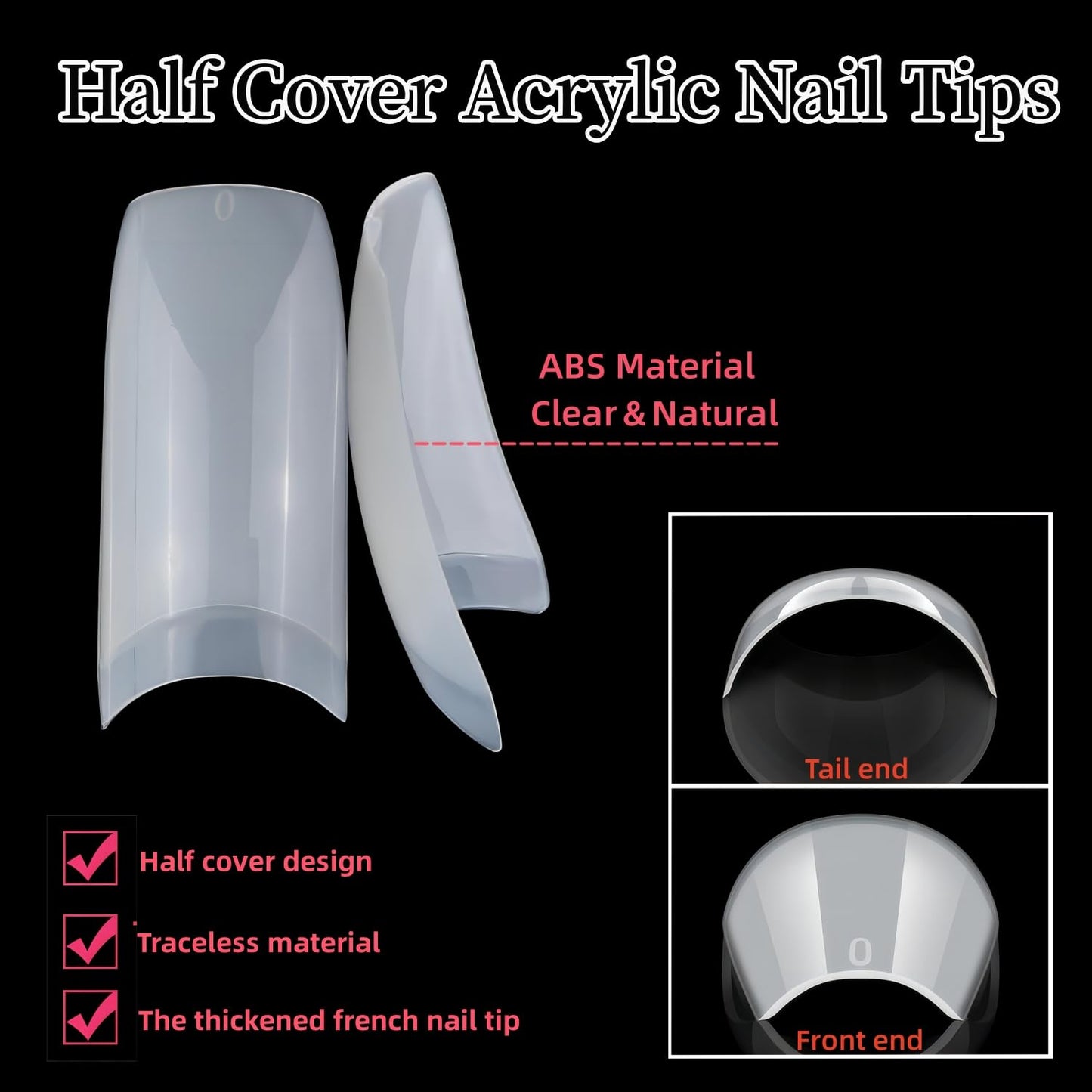 1000pcs Clear and Natural Acrylic Nail Tips,10 Size French Nail Tips For Acrylic Nails Half Cover False Nails Extension Artificial Fingernails-Velvo Beauty