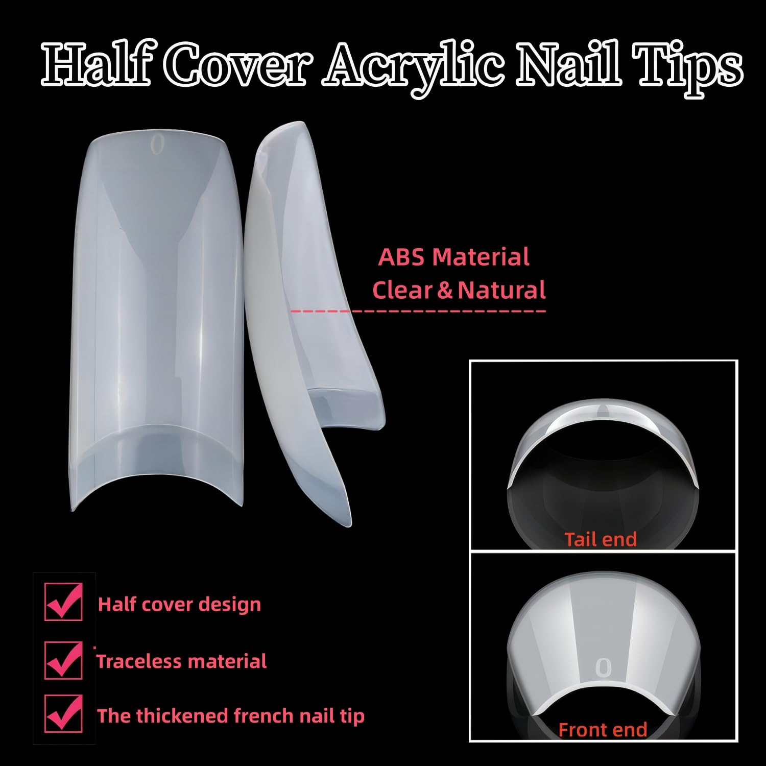 1000pcs Clear and Natural Acrylic Nail Tips,10 Size French Nail Tips For Acrylic Nails Half Cover False Nails Extension Artificial Fingernails-Velvo Beauty