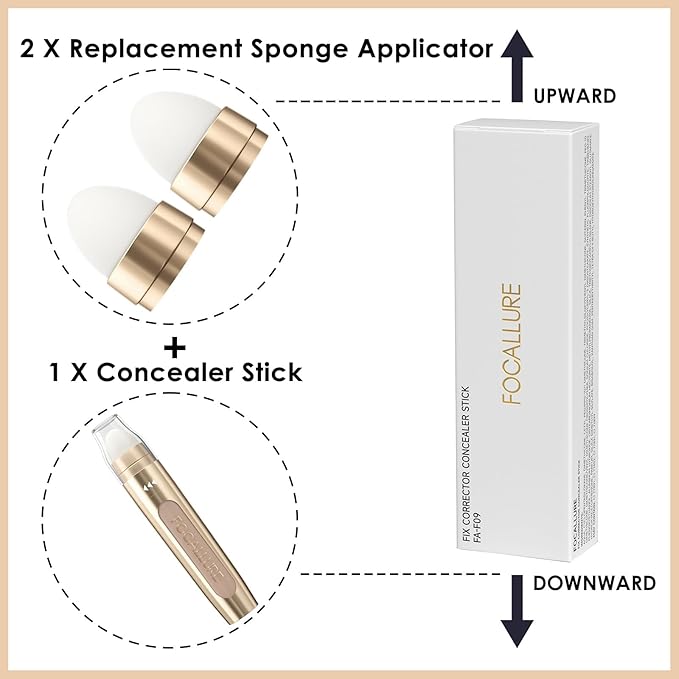 FOCALLURE FIX CORRECTOR Concealer Stick, Full Coverage Concealer Makeup, Color Corrector for Dark Circles, Including Replaceable Applicator, NE02 SHORTBREAD-Velvo Beauty