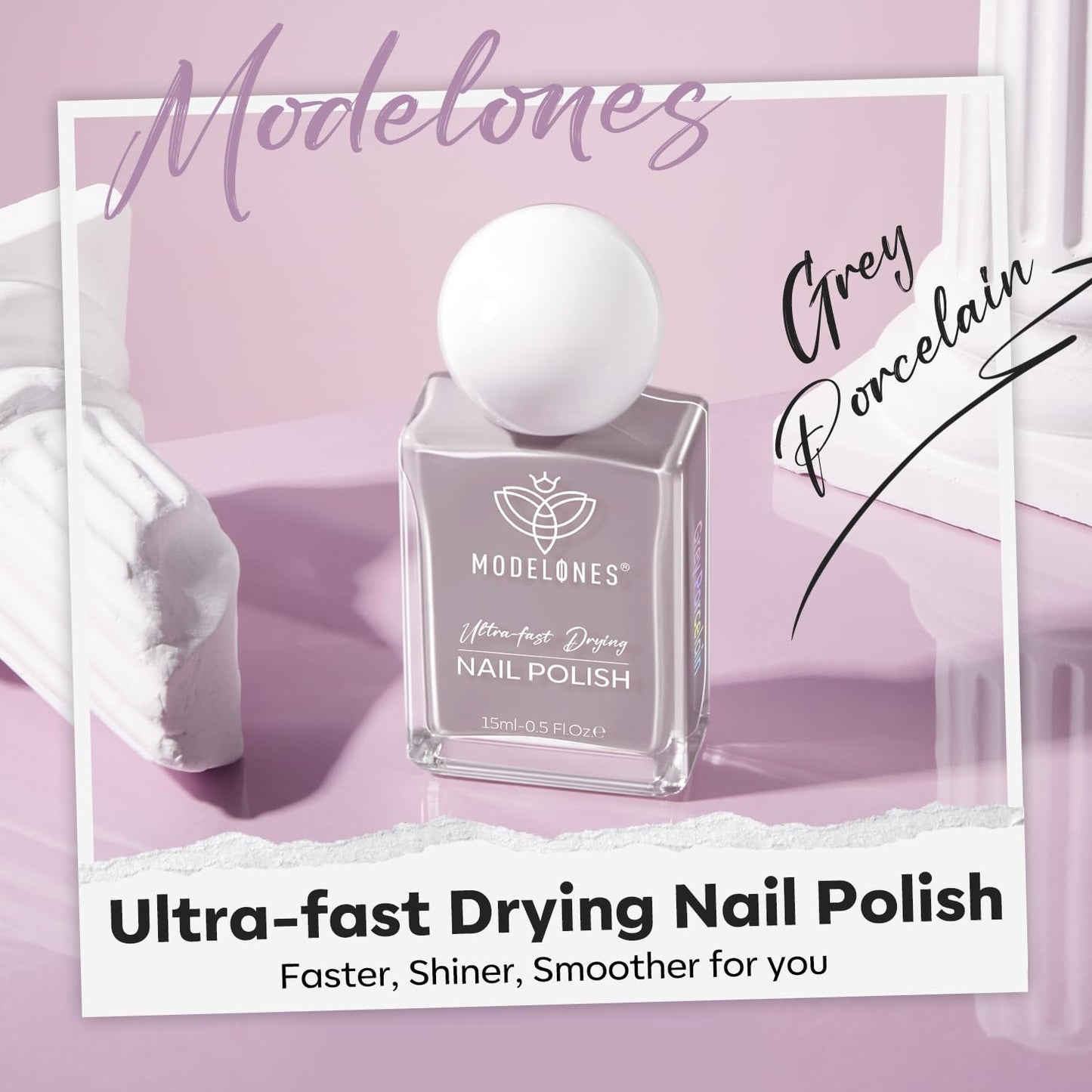 modelones Gray Nail Polish, Light Grey 15 ml Quick Dry Nail Lacquer Strengthener Long Last Shine Fingernail Toe Nail Art DIY Home Travel Manicure Gift for Women Girls 0.5 Fl Oz-Velvo Beauty