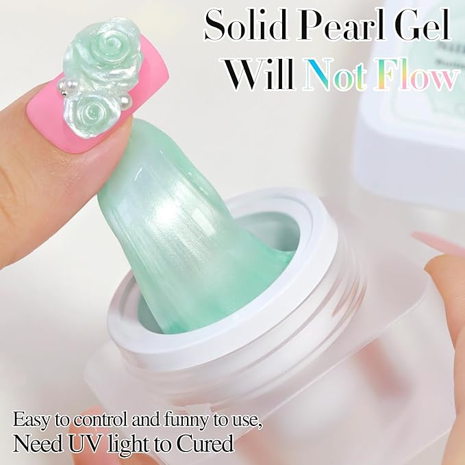 Double Rhythm 3D Nail Gel Pearl Solid Sculpting for Nail Art Non-Sticky Hard for Building Carving Molding Extension Soak Off UV/LED Nail Art Salon Home DIY 0.5 Oz (Green-Silk 08)-Velvo Beauty