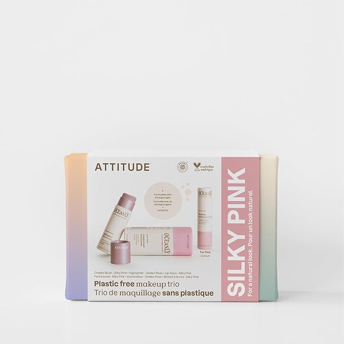 ATTITUDE Silky Pink Makeup Box Set, EWG Verified, Titanium Dioxide-Free, Plastic-free, Plant and Mineral-Based Ingredients, Vegan and Cruelty-free Beauty Products, Set of 3 Makeup Sticks-Velvo Beauty