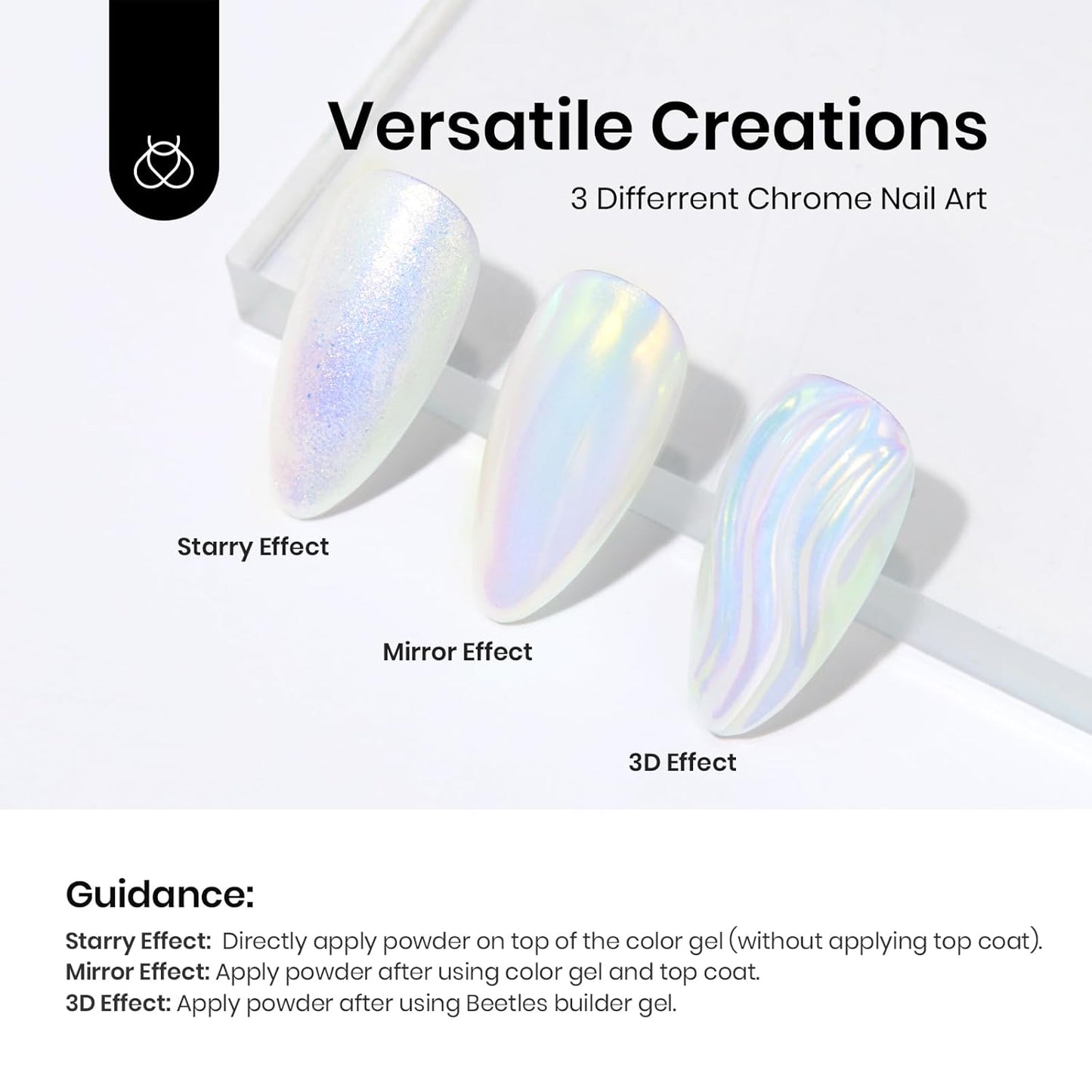 Beetles Chrome Nail Powder Metallic Mirror Effect, Holographic Aurora Mermaid Pearl Glitter, Chrome Powder for Gel Nails Manicure Nail Art Decoration 8 Colors 0.5g/Jar-Velvo Beauty