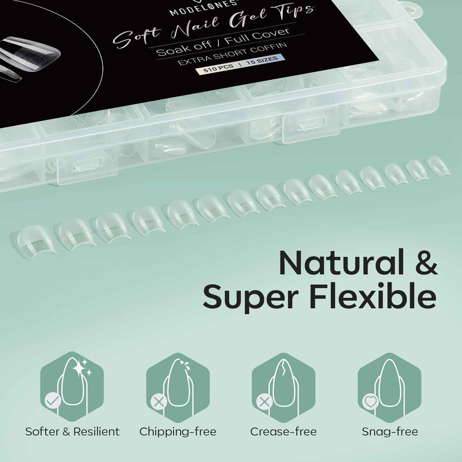 Modelones Extra Short Coffin Fake Nail Tips - 510Pcs Gel Tips Pre-shaped Half Matte Full Cover Clear Acrylic Gel Kit False Press on Nails for Extension DIY Salon 15Sizes-Velvo Beauty