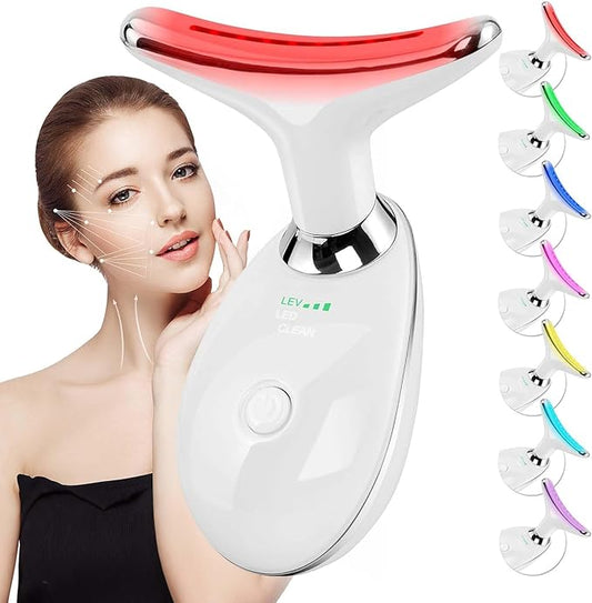 Facial and Neck Massager Tool,Red-Light-Therapy-for-Face and Neck,Lymphatic Contour Massager Face,7 Colors LED Womens Skin Care Facial Massager for Skin Rejuvenation,Lifting,Toning,Glow Boost-Velvo Beauty