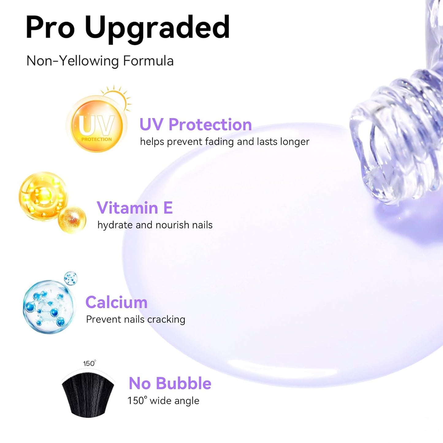 Anti-UV Base Top Coat, 2PCS Calcium & VE Base Strengthening High Shine Top Coat Clear Nail Polish, Chip Resistant Quick Air Dry Protects Color & Nails Prevents Discoloration Manicure Gift-Velvo Beauty