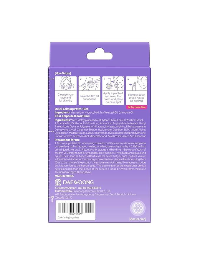 EasyDerm Quick Calming Magnesium Patches – Hydrocolloid Acne Spot Treatment Includes Tweezers & Ampoule, 10 Patches, Zit Sticker, Back to School MUST HAVE, Made by Daewoong Pharmaceutical-Velvo Beauty