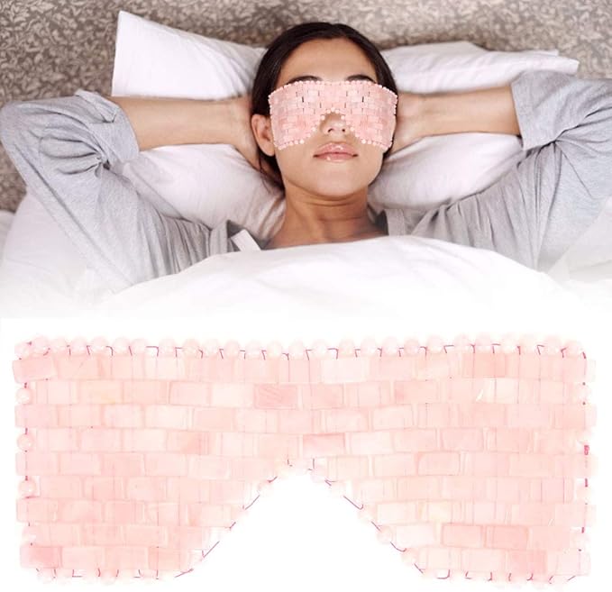 Jade Eye Mask,Jade Stone Cooling Mask,Jade Stones Anti-Aging Cooling Sleeping Eye Mask,Cold Eye Massager Eye Covers for Relief Eye Fatigue(Rose Quartz)-Velvo Beauty