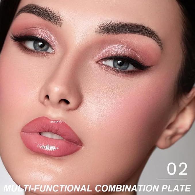 6-in-1 Cream & Powder Makeup Palette – Blush Highlighter & Eyeshadow, Matte & Shimmer Rose Nude Tones, Travel-Friendly Compact for Daily & Travel Use 02-Velvo Beauty