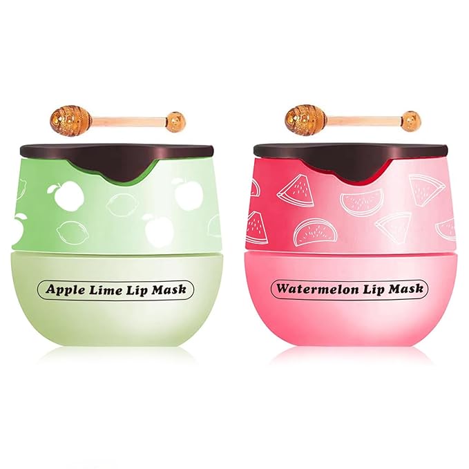 2 Pcs Apple Lime & Watermelon Lip Balm, Honey Strawberry Lip Mask Overnight, Moisturizing Lip Sleeping Mask, Hydrate Repair Prevent Dry Cracked Lip Exfoliator (Apple Lime+Watermelon)-Velvo Beauty