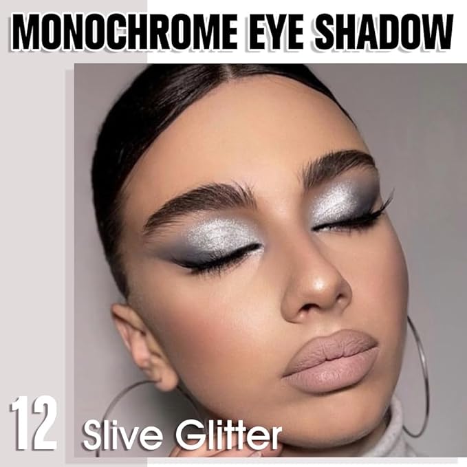 Slive Single Glitter Eyeshadow Makeup, Neutral Powde Eye Shadow for Women, Slive Shimmer Singles Eyeshadow Palette Pigmented Waterproof, sombras para ojos, Girls Monochrome Eyeshadows Gift 12-Velvo Beauty