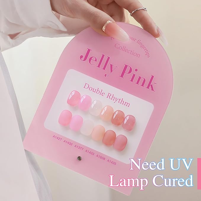 Double Rhythm 6 Pcs 15 ML Gel Polish Set Same Color Same Bottle Soak Off Gel Polish Kit Nail Art Manicure Salon DIY at Home for Women (Jelly Milky White Nude Pink Rose-T6-23)-Velvo Beauty