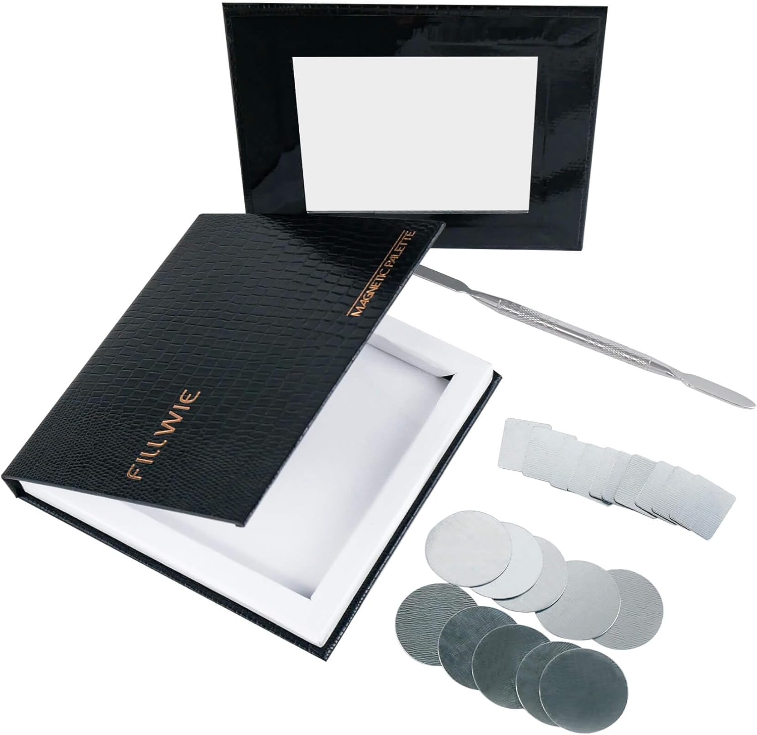 Small Empty Magnetic Makeup Palette with Mirror, Spatula, 20 Metal Stickers, Suitable for Eyeshadow Lipstick Blush Powder Highlighter and Contour (Black, Small)-Velvo Beauty