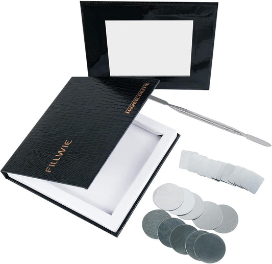 Small Empty Magnetic Makeup Palette with Mirror, Spatula, 20 Metal Stickers, Suitable for Eyeshadow Lipstick Blush Powder Highlighter and Contour (Black, Small)-Velvo Beauty